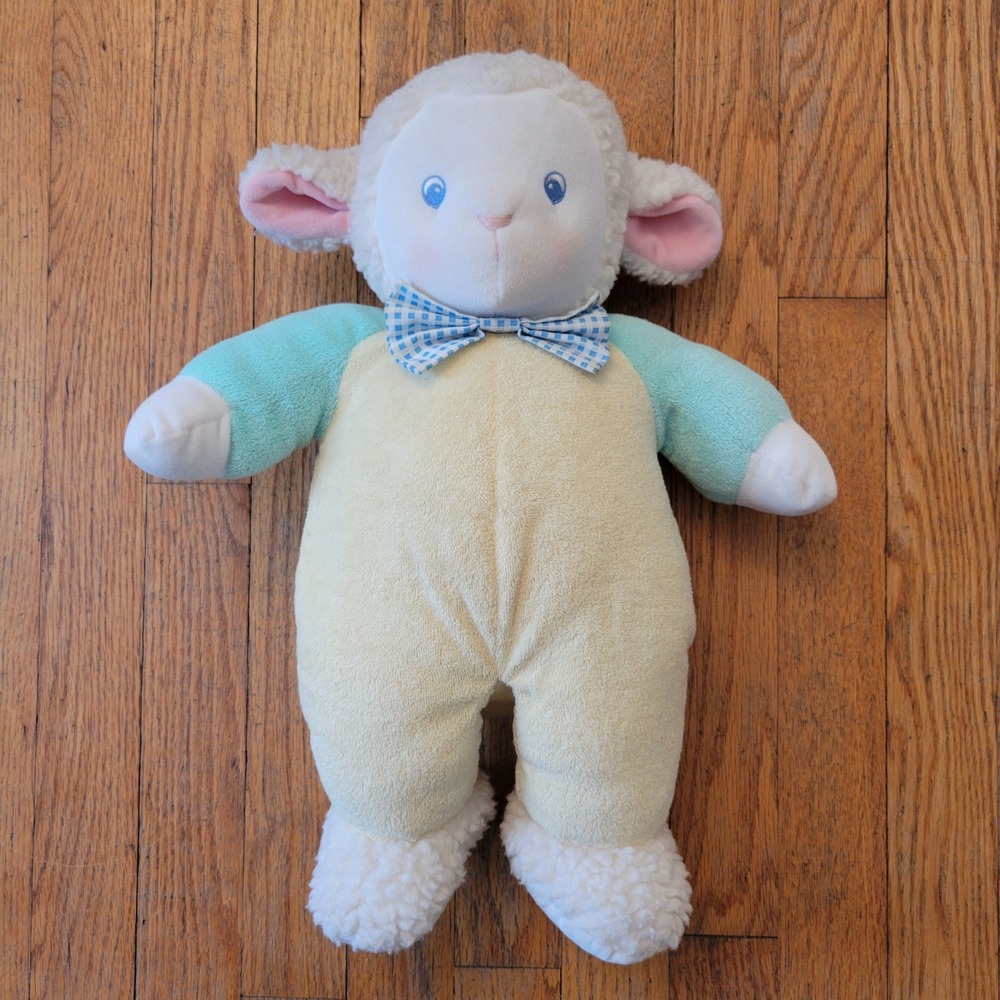 Eden Plush Lamb Yellow Green Gingham Bow Tie Vintage Nursery Sheep Gift Lovey